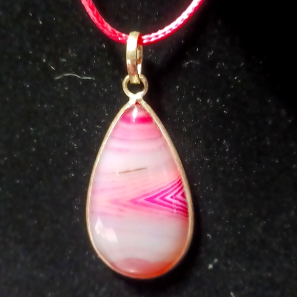 Pink botswana lace agate pendant necklace handmade silver stripe swirl gemstone - Picture 5 of 5